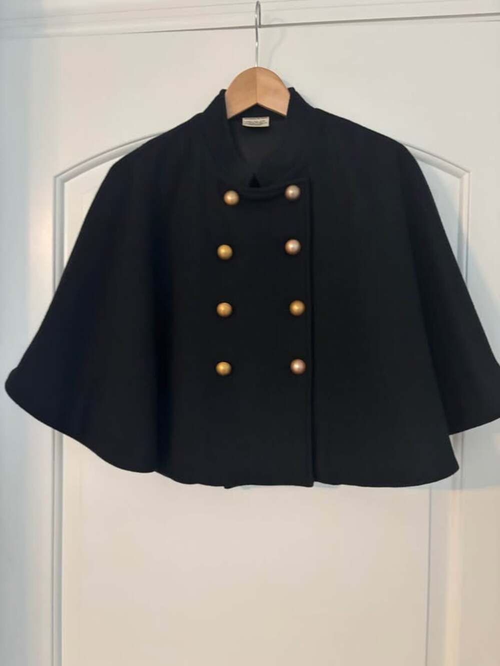 Vintage Preston & York Black Wool Blend Military Capelet Cropped Double-Breasted
